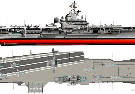 Aircraft carrier USS CV-34 Oriskany [Aircraft Carrier] (1972) - drawings, dimensions, pictures